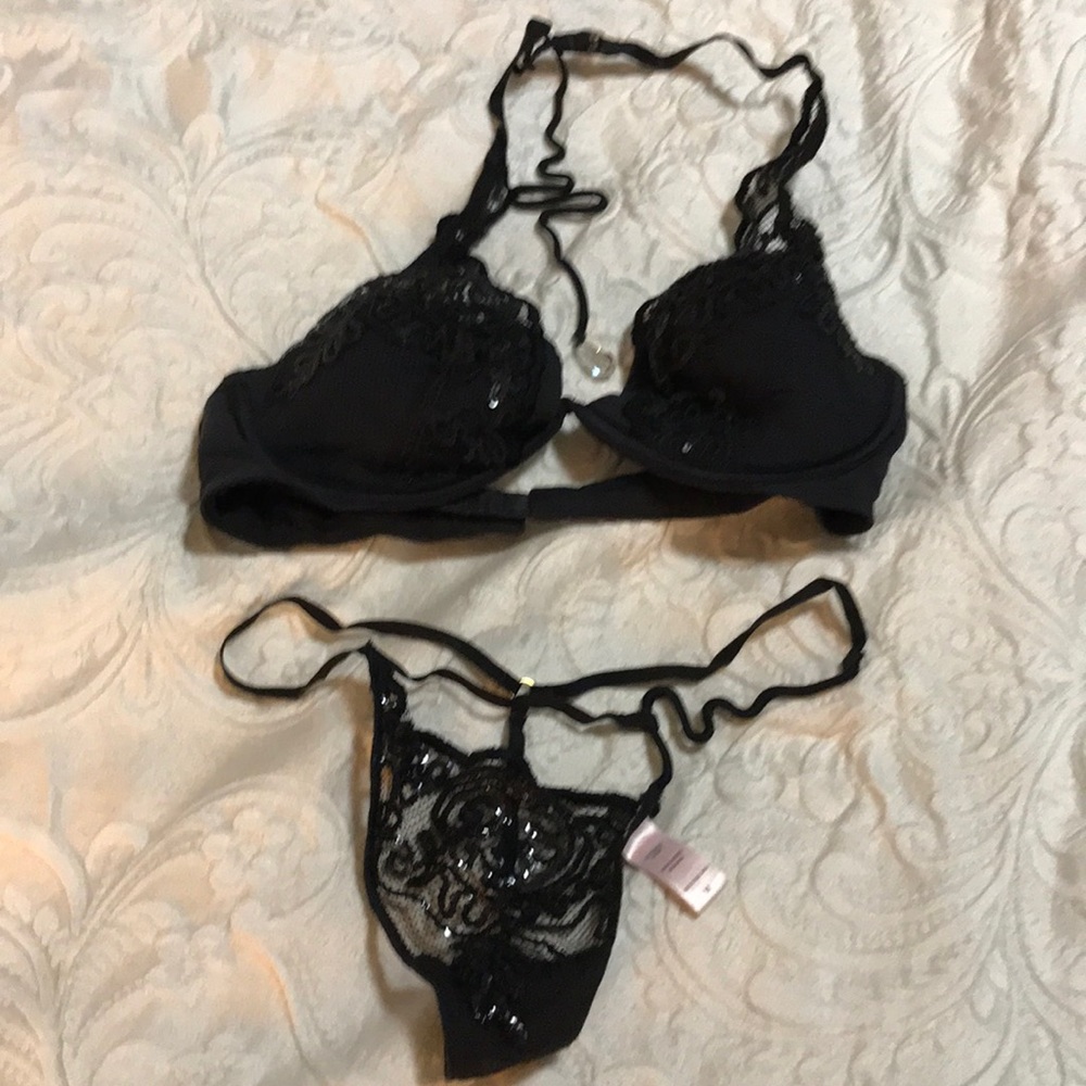 VS crystal drop back neck sequined embroidered bra